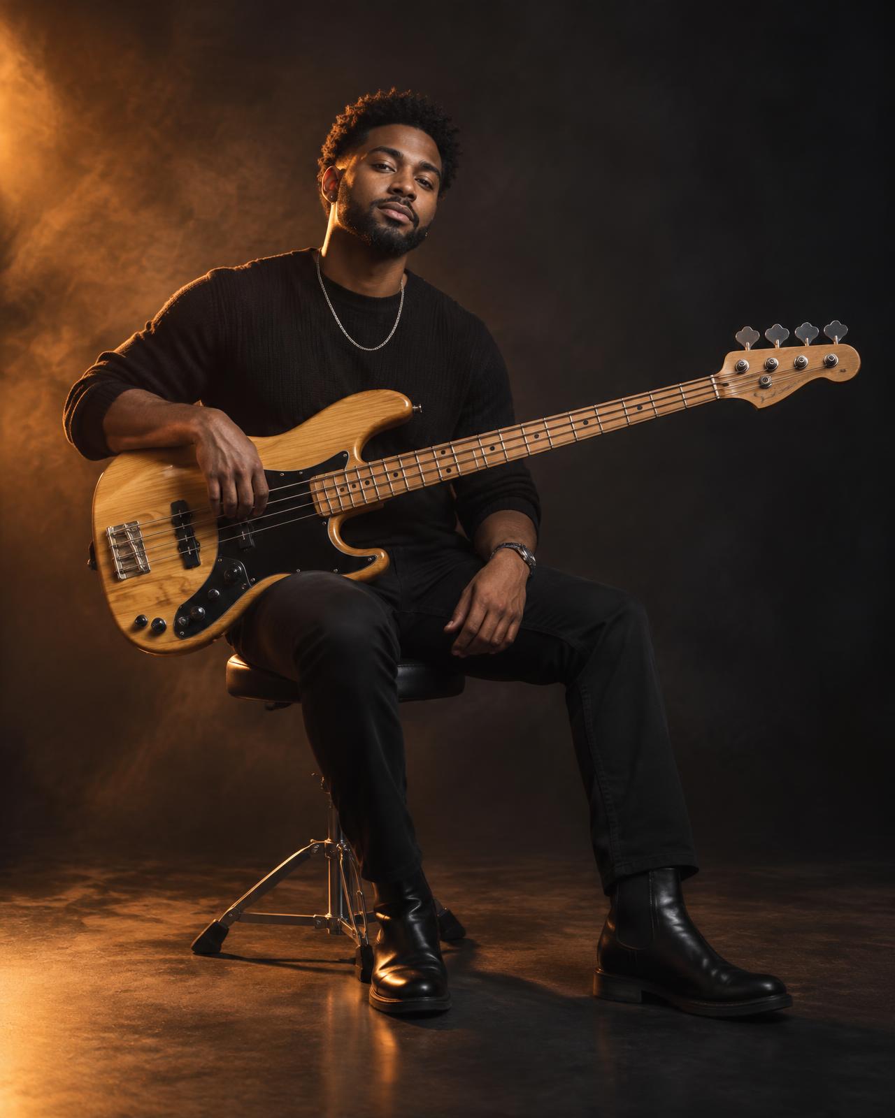 Bass instructor holding an electric bass